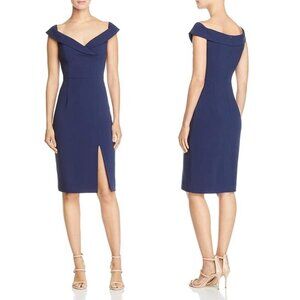 Black Halo | Hepburn Portrait Collar Sheath Dress | Navy | Sz 14